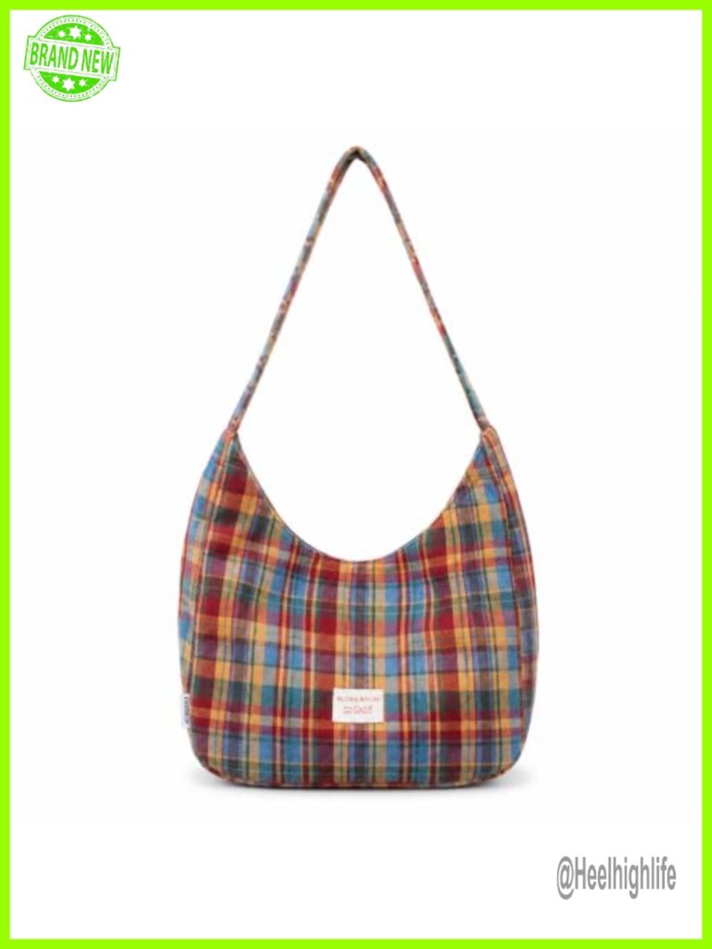 Tweed Plaid Hobo Shoulder Bag Gingham Patchwork Slouchy Handbag